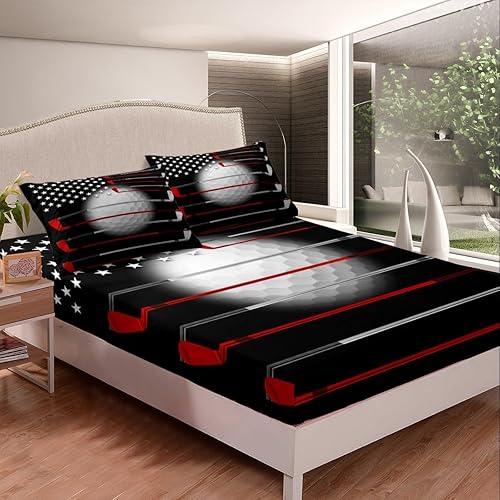 Miniatura 2 de Erosebridal Sábana bajera ajustable de golf para hombres, juego de ropa de cama con diseño de bandera estadounidense con forma de golf, tamaño