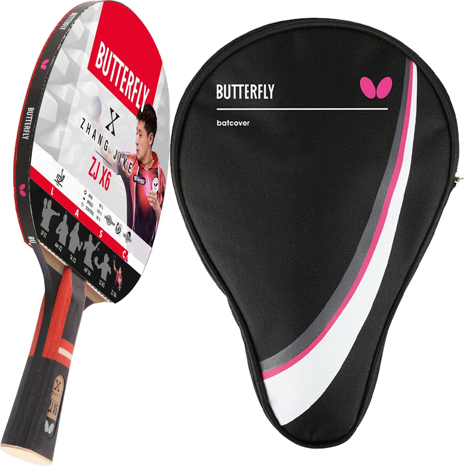 Racchetta Ping Pong Butterfly Zhang Jike ZJX 6 - Professionale, Nero/Rosso, Full Size - Foto 4