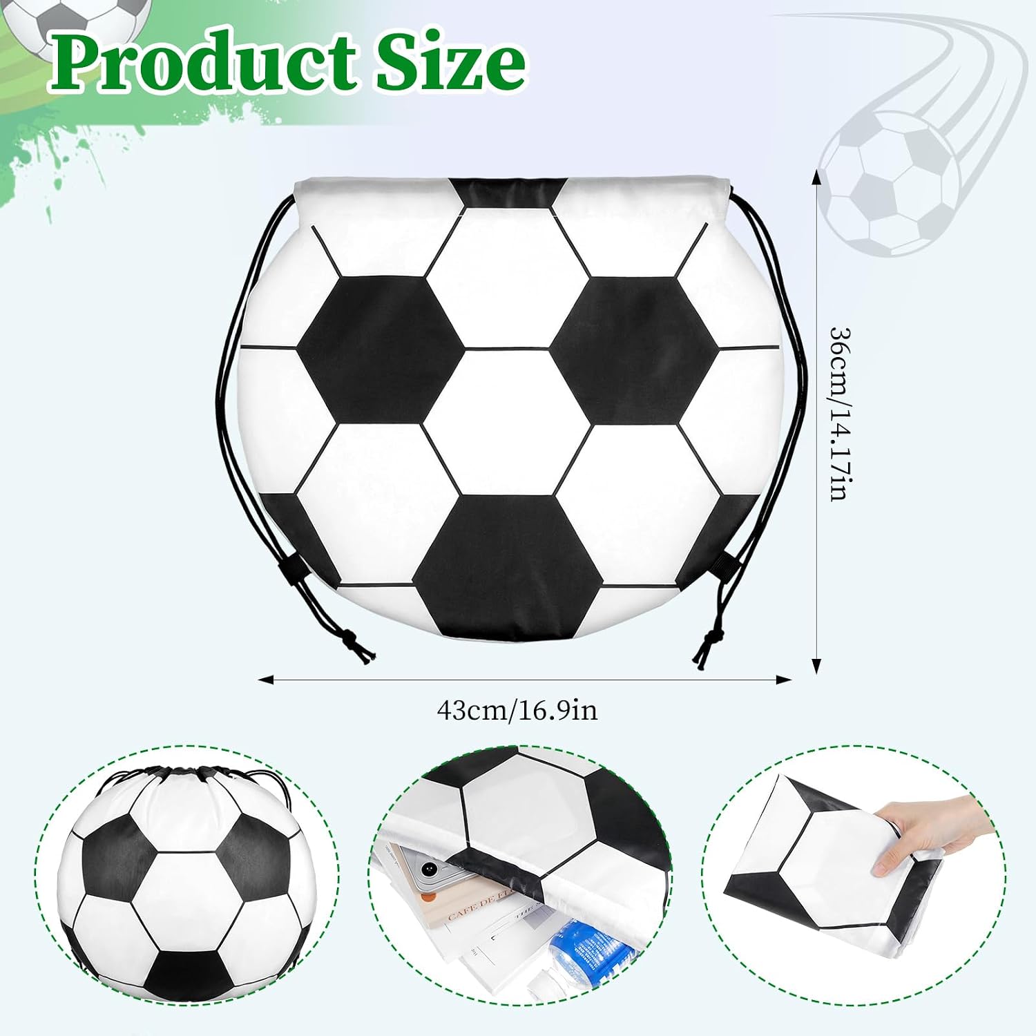16 PCS Soccer Drawstring Backpack Bulk, 16.9 X 14.1 Inch Soccer Goodie Bags Soccers Party Favor Bags Soccers Drawstring Backpack Bag for Sports Storage Party Supplies Decorations