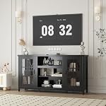 60 Inch Modern TV Stand, TV Stand Media Console with Storage Cabinets & Power Outlets, with Grid Acrylic Doors, Farmhouse Wood Entertainment Center for Living Room, Office Black