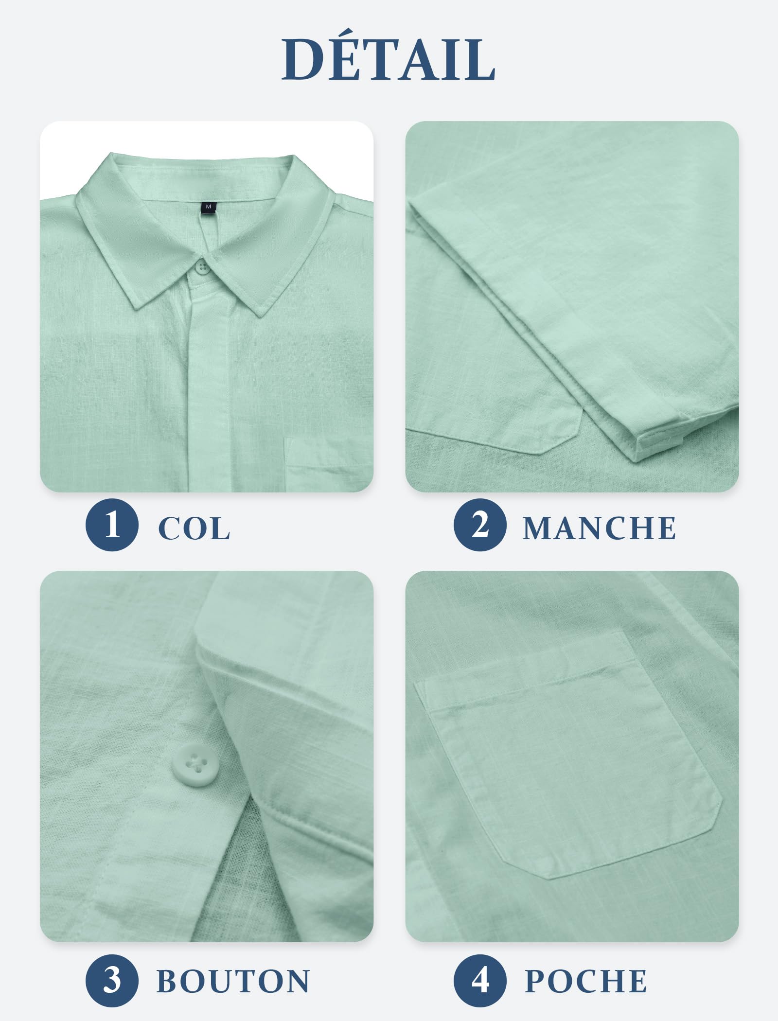 Friptspyg Chemise en Coton et Lin à Manches Courtes pour Homme avec Poche Et Boutons Cachés Idéale pour Un Usage Quotidien Casual Ou à La Plage