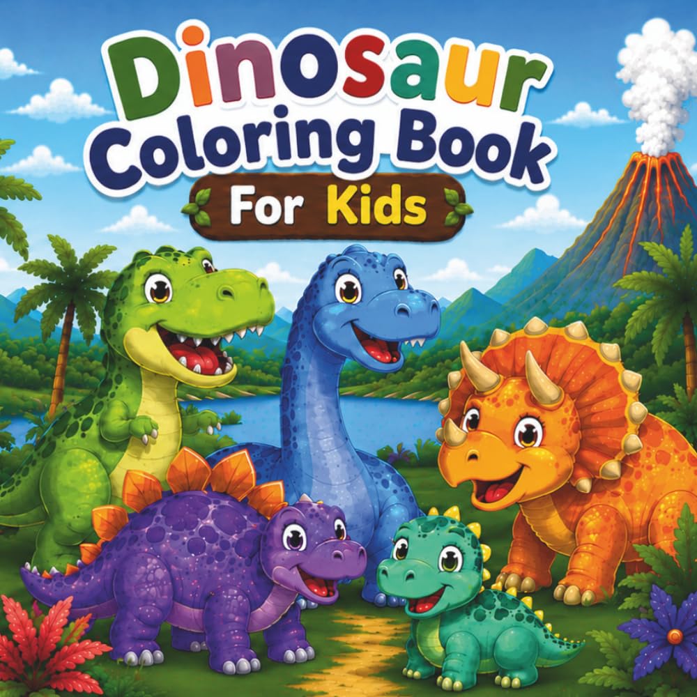 Cute Dinosaur Coloring Book for Kids Ages 3-5: Easy and Fun Coloring Pages with Happy Dinosaurs for Toddlers and Preschoolers