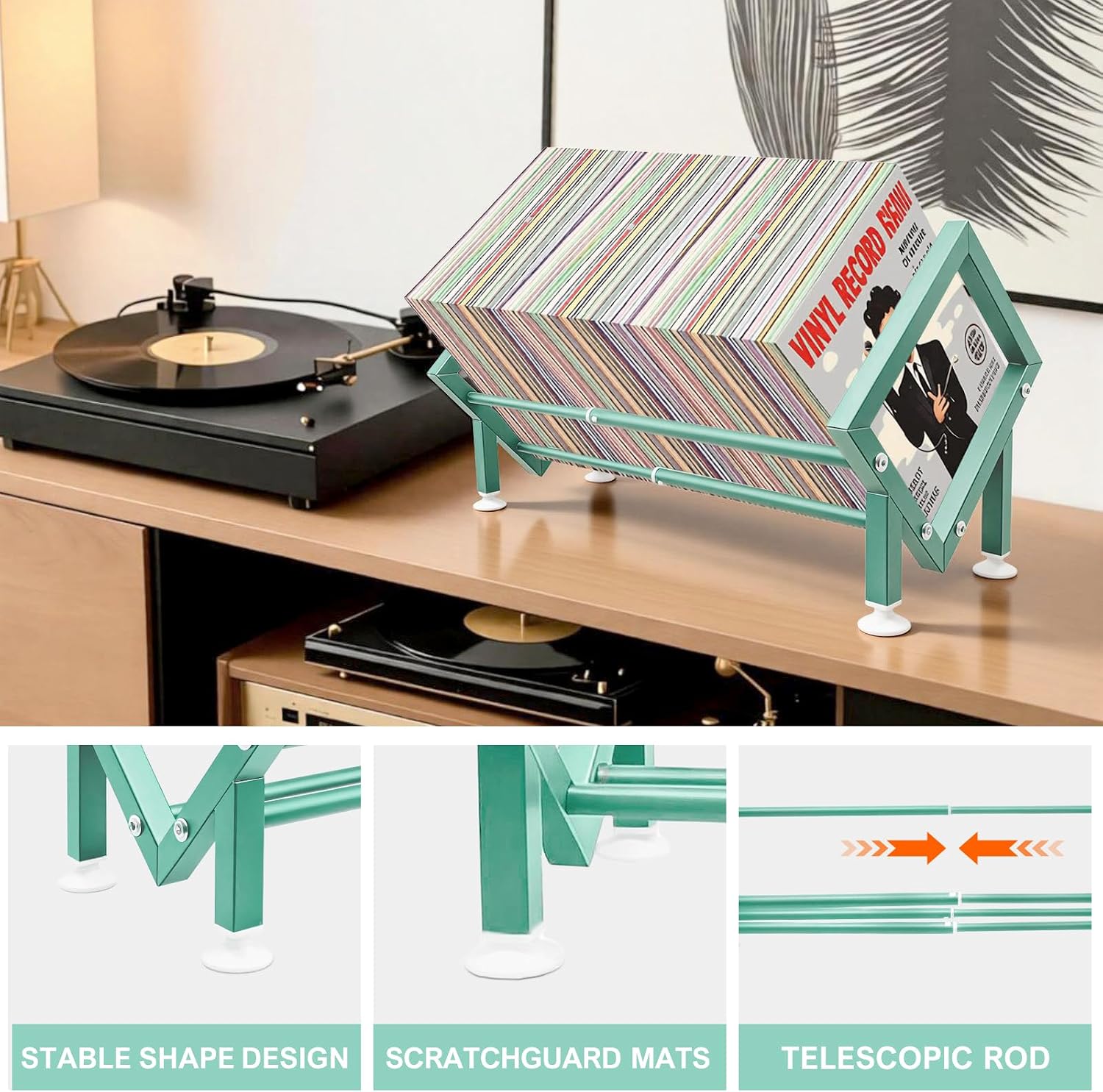 Expandable Desktop Bookshelf Organizer, Small Tabletop Book Storage Rack, Portable Green Bookshelf for Books/CDs/Magazine Display, Mini Bookcase for Top of Desk in Living Room, Office, Home Decor