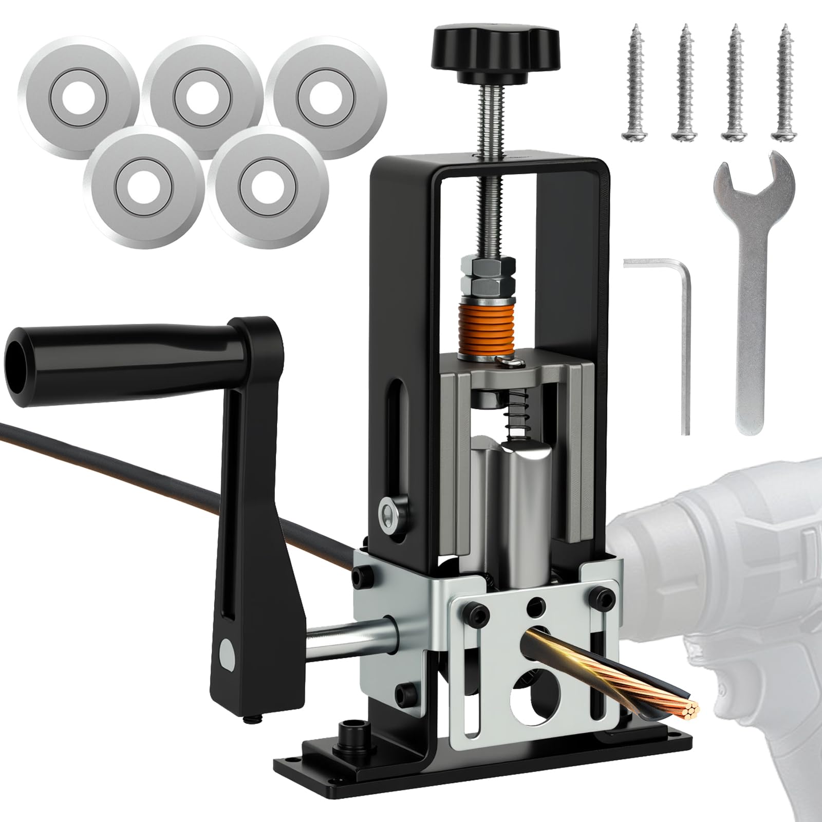 Qivine 2-in-1 Wire Stripper Machine, Hand Crank & Drill Powered, Copper Cable Stripper Tool for 1–25mm Cables, Perfectly Strips Most Standard Sizes