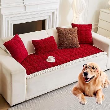 Couch Cover for Dogs Washable, Non Slip Fuzzy Pet Couch Covers for 3 Cushion Sofa Pet Friendly, Washable Sofa Slipcover Furniture Couch Protector for LivSize70x150cm/27.6x59.1,ColorRed