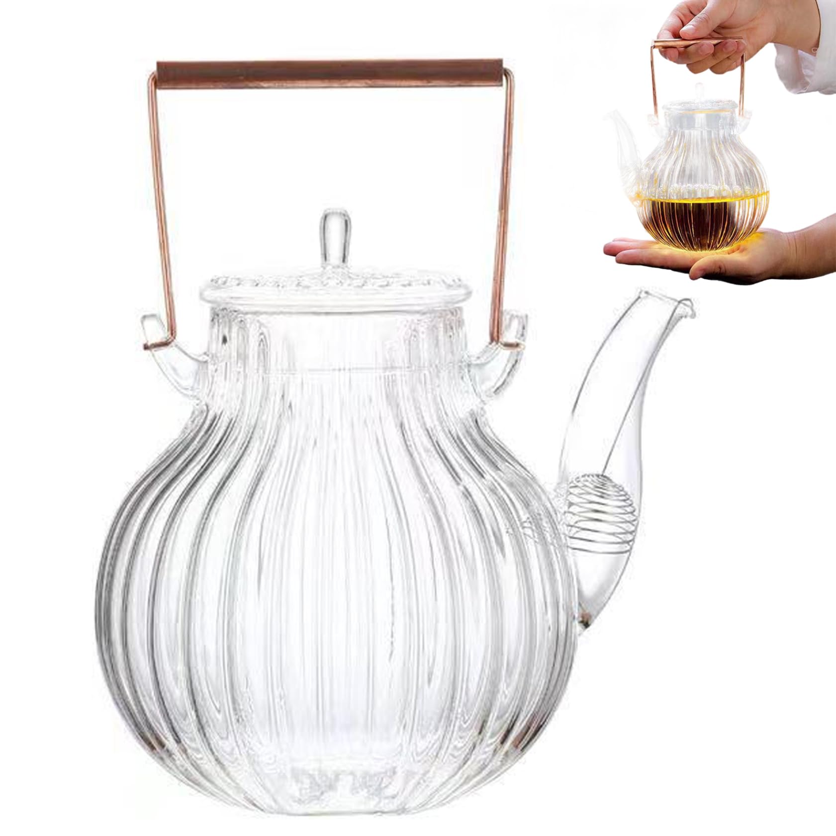 Théière en verre haut de gamme 750ml avec couvercle et poignée isolante