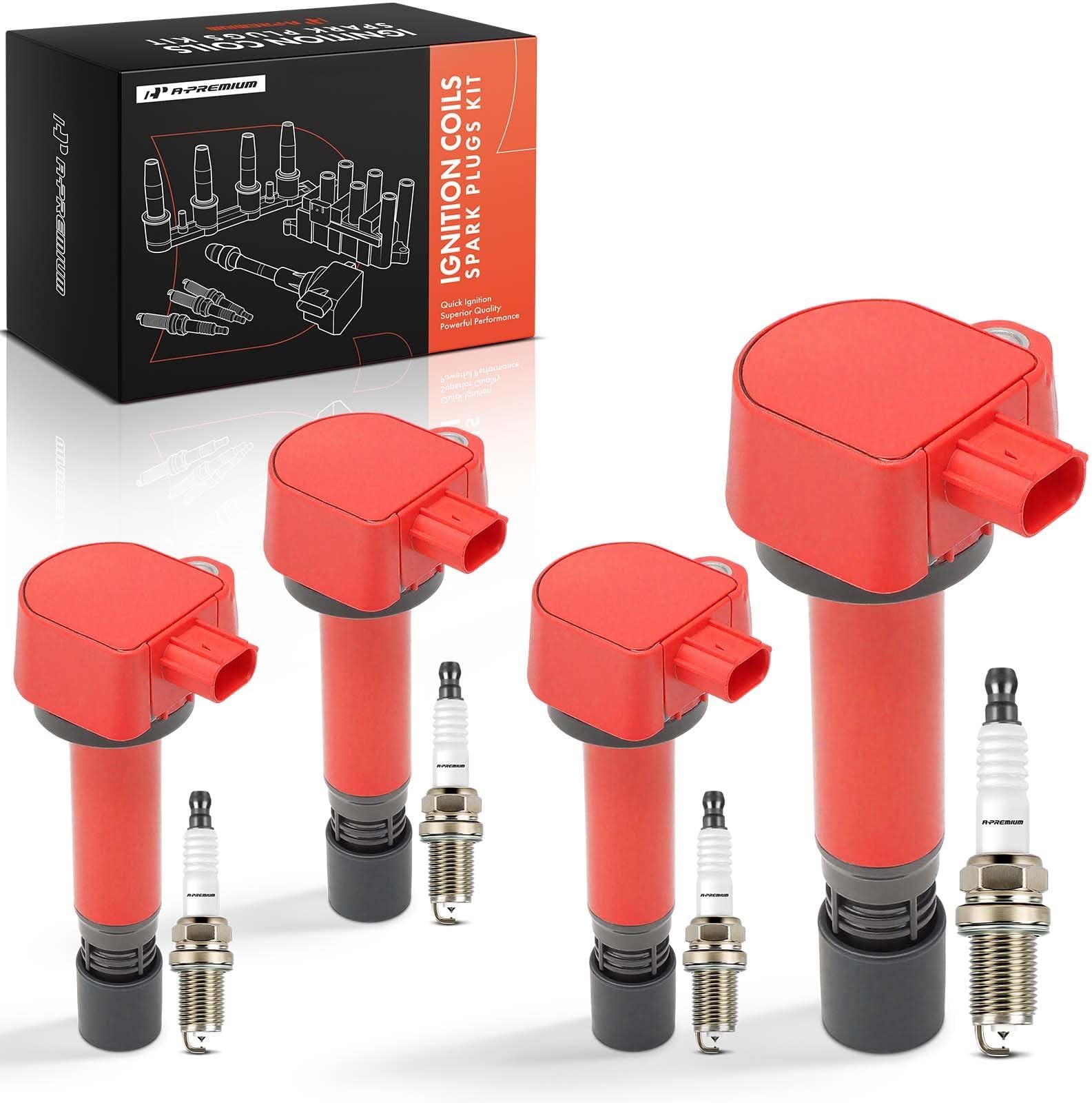 (Red) Set of 8 Ignition Coil Pack and Iridium Spark Plugs Compatible with Honda Civic 2006-2011 1.8L, Replace# 30520RNAA01, 099700101