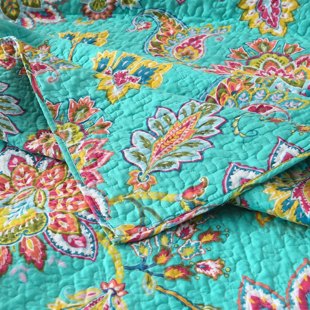 Cotton Bedspread Quilt Sets Reversible Bedding Coverlet Sets Comforter Paisley Floral Bedspread (Green Vintage Floral, Queen Size) - Image 8