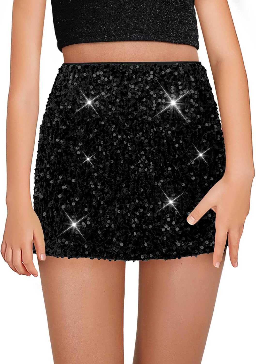 Haloumoning Girls Sequin Skirt High Waisted Mini Skirts Sparkle Glitter Party Skirts 5-14 Years