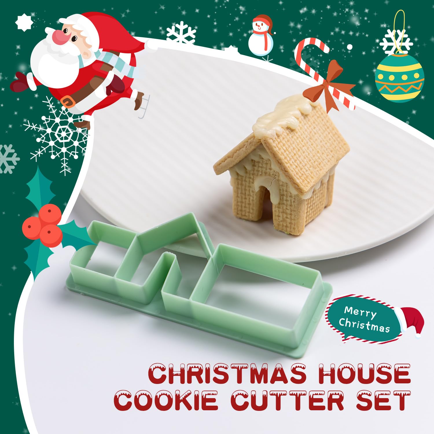 KALAIEN Cortadores de galletas de casa de jengibre, mini taza de Navidad 3D, cortador de galletas de jengibre para hornear, 1 kit de casa de jengibre