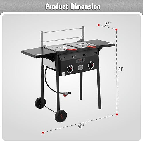 Miniatura 8 de Freidora profunda al aire libre de propano Feasto, tanque doble con quemadores independientes dobles de hierro fundido y termómetros, olla de