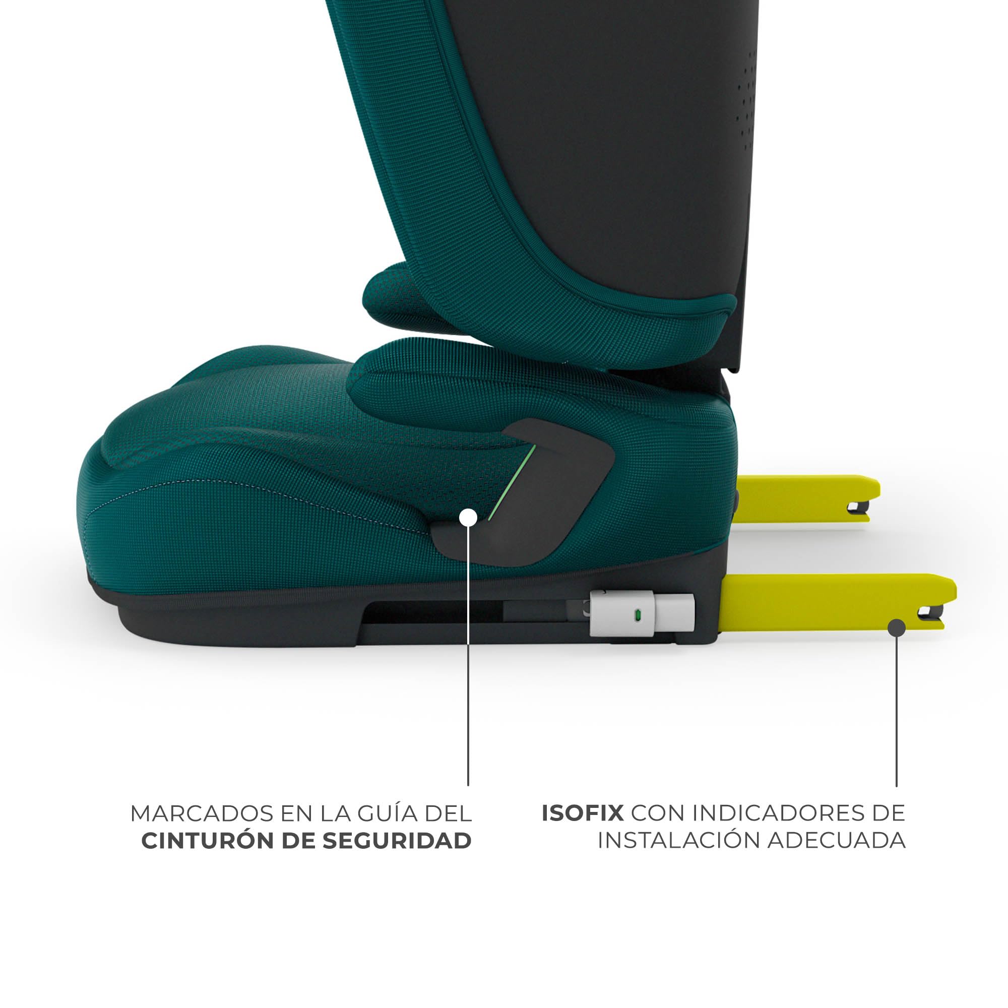 Kinderkraft UNITY 2, Fotelik 100–150 cm dla dzieci 3,5–12 lat, 5-stopniowa regulacja oparcia, Składany, ISOFIX, systemy SPS+ i H-GUARD, Tapicerka AIR FLOW, Łatwe czyszczenie, Zielony