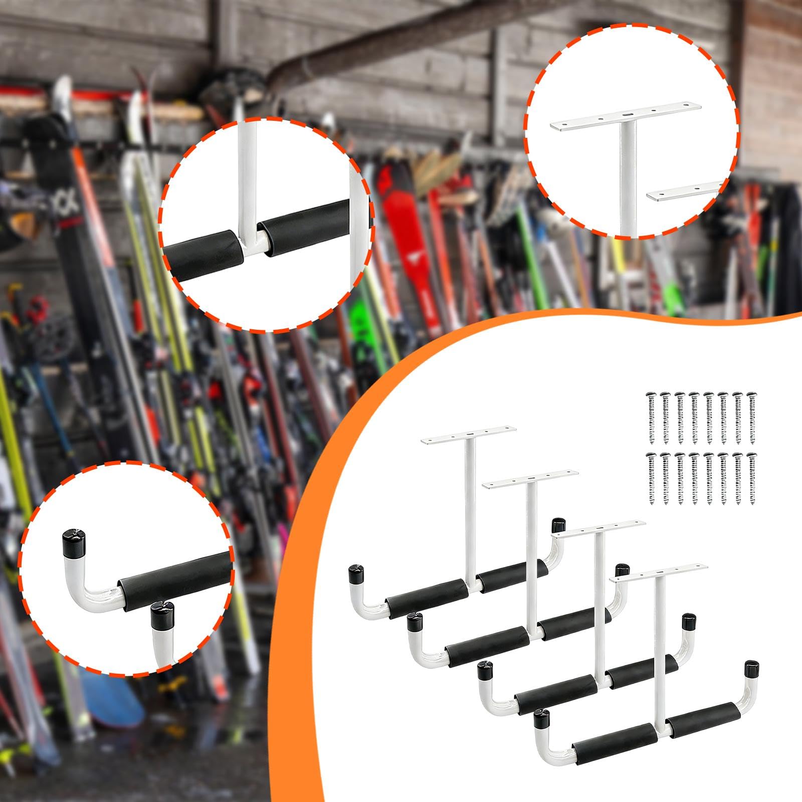 Colcolo 4 ganchos para colgar bicicletas y mangueras de jardín en el techo de hierro para almacenamiento en garaje, Blanco