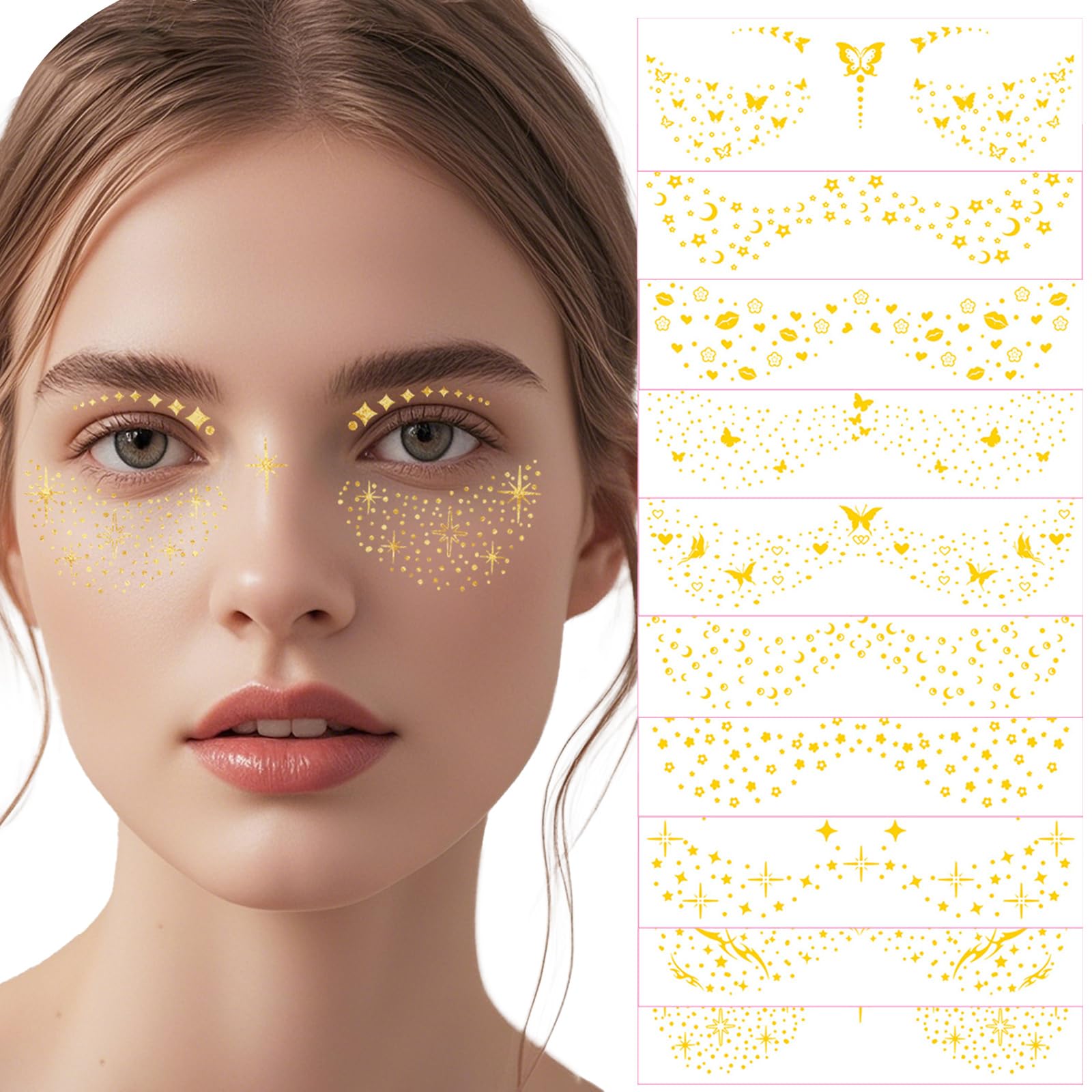 KASESSS 10 Pcs Glitter Freckles Face Tattoo, Glitter Freckles Tattoo, Gold Freckles Shiny Temporary Face Tattoos