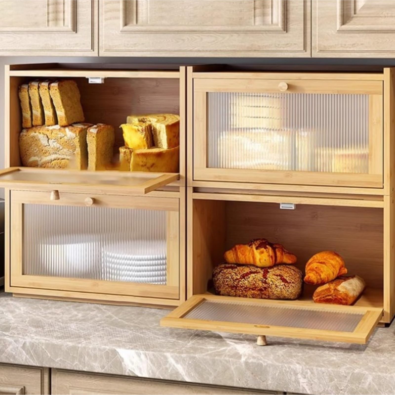 Chleb Do Przechowywania Dom Kuchnia Chlebak Do Blatu Kuchennego Z Drewna Bambusowego O Dużej Pojemności Pojemnik Przechowywania Chleba(Wood color)