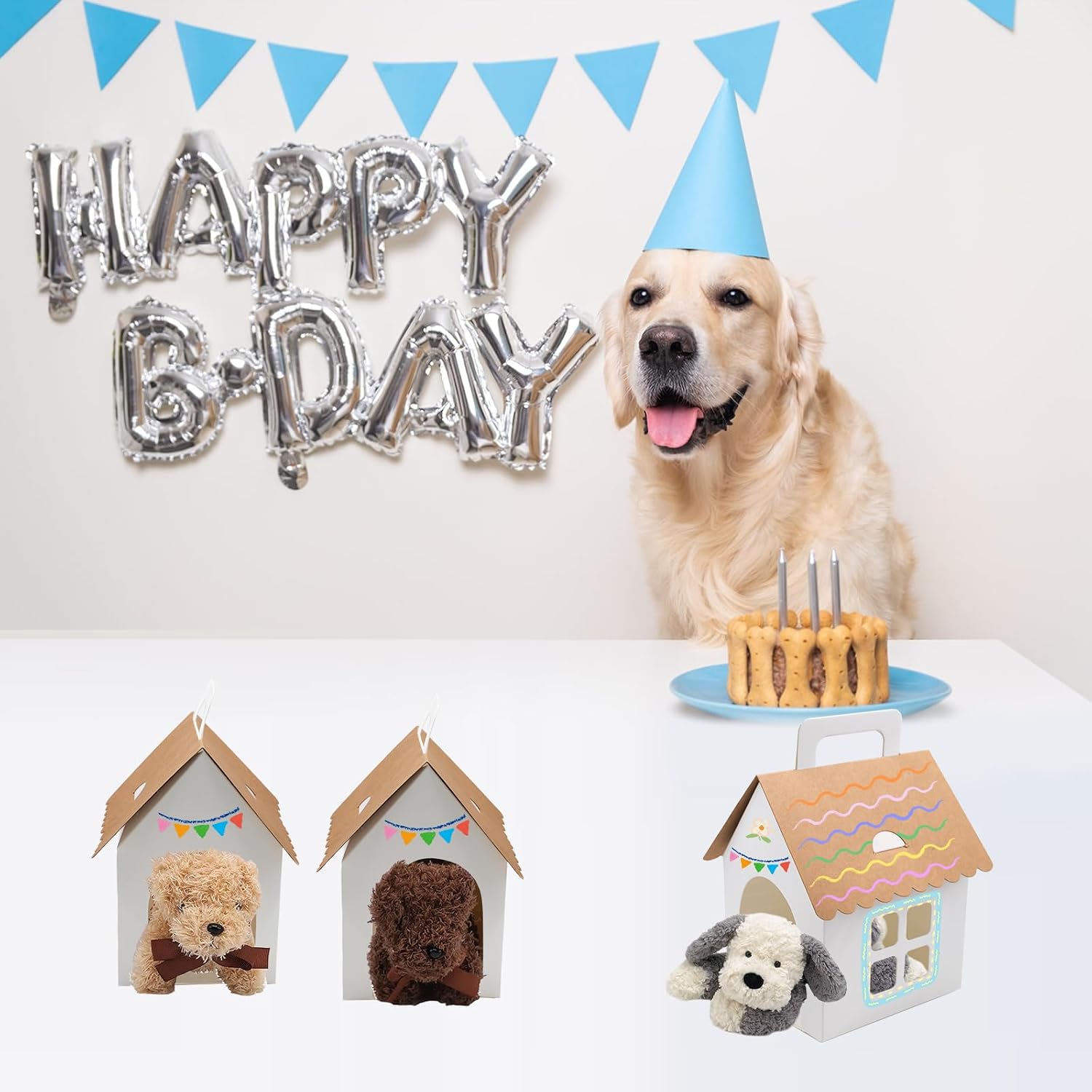 Hiyoo 24 PCS House Shape Dog Party Favor Boxes with Grid Window, Opening & Handle, White Paintable Foldable Treat Gift Containers for Adopt a Puppy Theme Party Birthday Decorations and DIY Crafts image 5