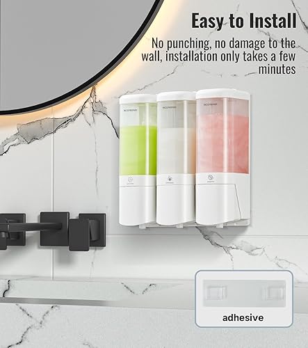 Miniatura 5 de Dispensador de jabón de ducha para baño, dispensador de champú y acondicionador, 3 cámaras, sin taladro, montado en la pared, 3 x 16.2 onzas