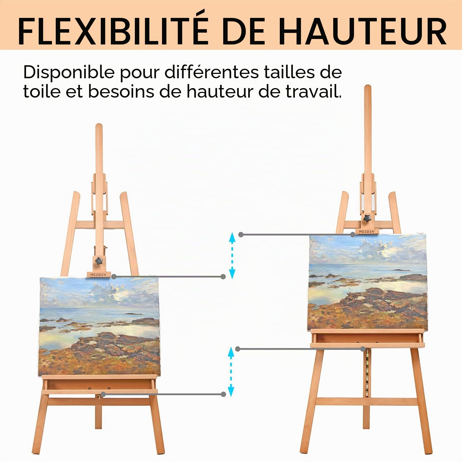 MEEDEN Chevalet Peinture Réglable En h’Être Robuste Chevalet Bois Accueilliant La Toile La Plus Grand De 48 Pout Adultes, Débutants, Artistes Professionnels Et Amateurs