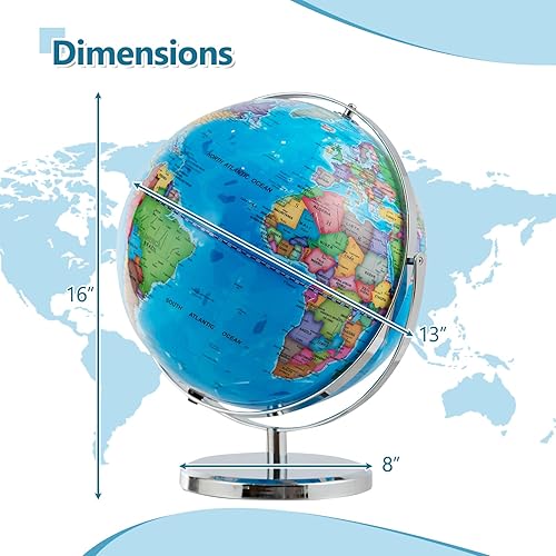Miniatura 5 de Globo del mundo iluminado de 13 pulgadas con soporte, globo de escritorio con luz LED, mapa claro y rotación de 720, globos geográficos educativos