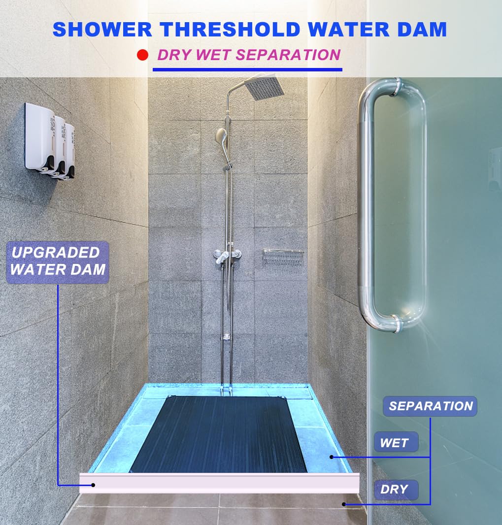 Barrera de agua de ducha de 3.2 pulgadas de alto, barrera de agua de ducha plegable para mantener el agua en el borde de la ducha, barrera de agua de umbral para separación húmeda y seca,