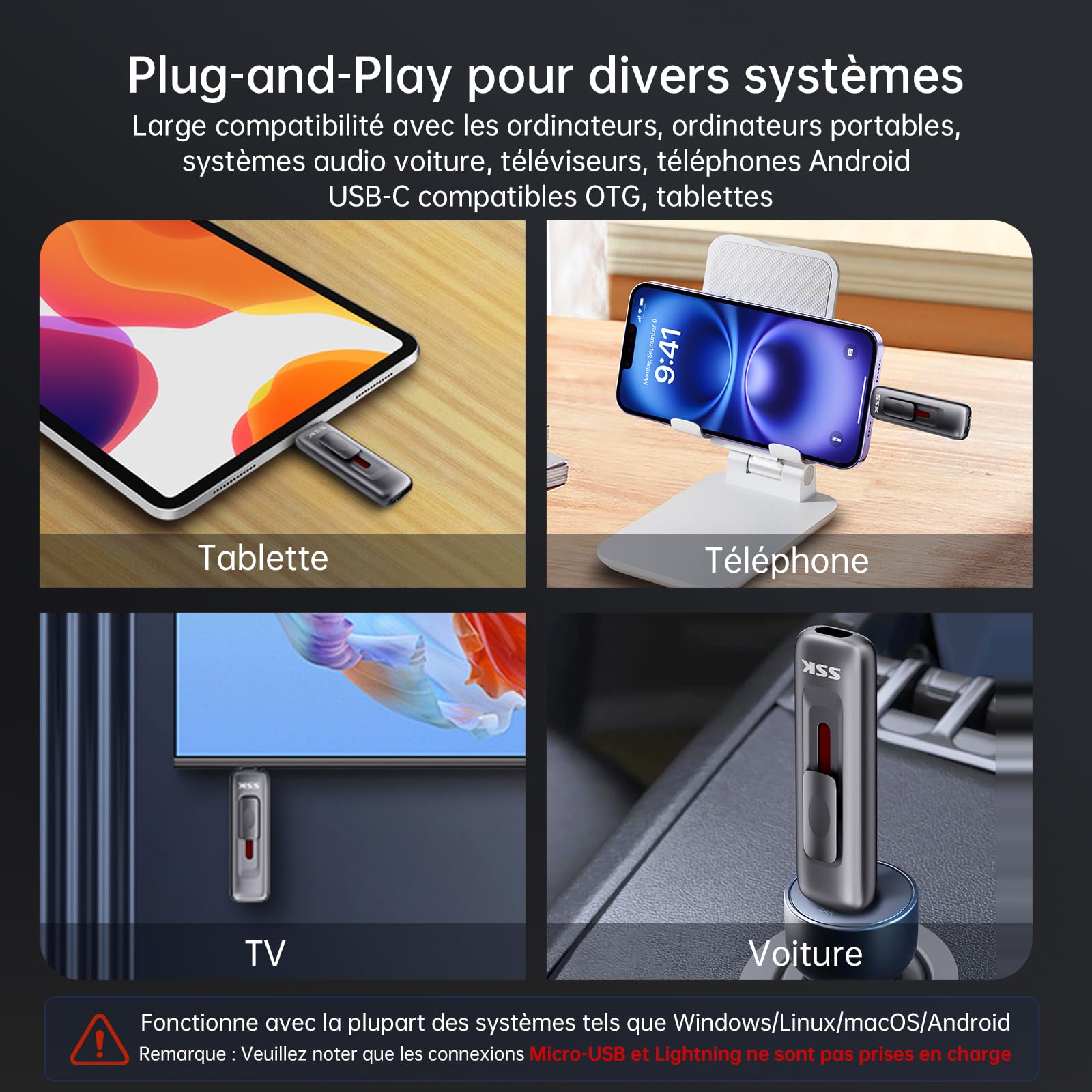 SSK Disque Dur Externe SSD 128 Go, Vitesse de Lecture jusqu'à 560 Mo/s, avec Double Lecteur Coulissant Type-C + A, Disque SSD USB 3.2 Gen2 pour iPhone 15/16/17 /Android/Windows/TV