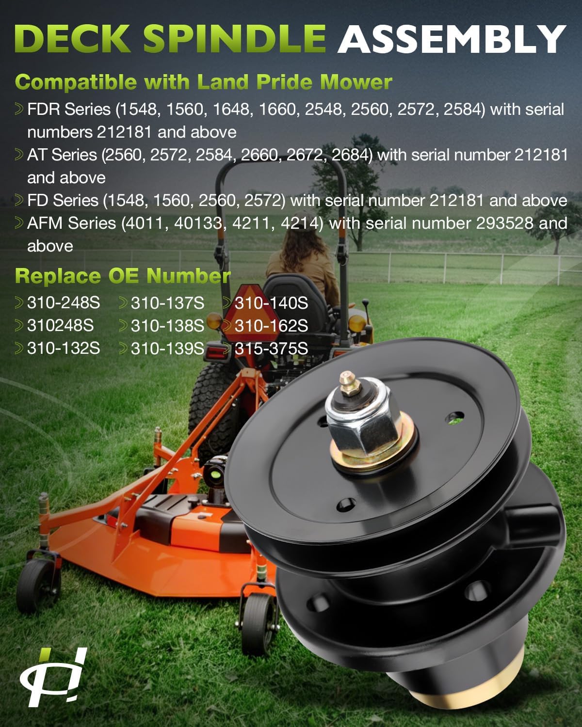310-248S Deck Spindle Assembly & 5" Deck Pulley Compatible with Land Pride Mower AT AFM FD FDR Series