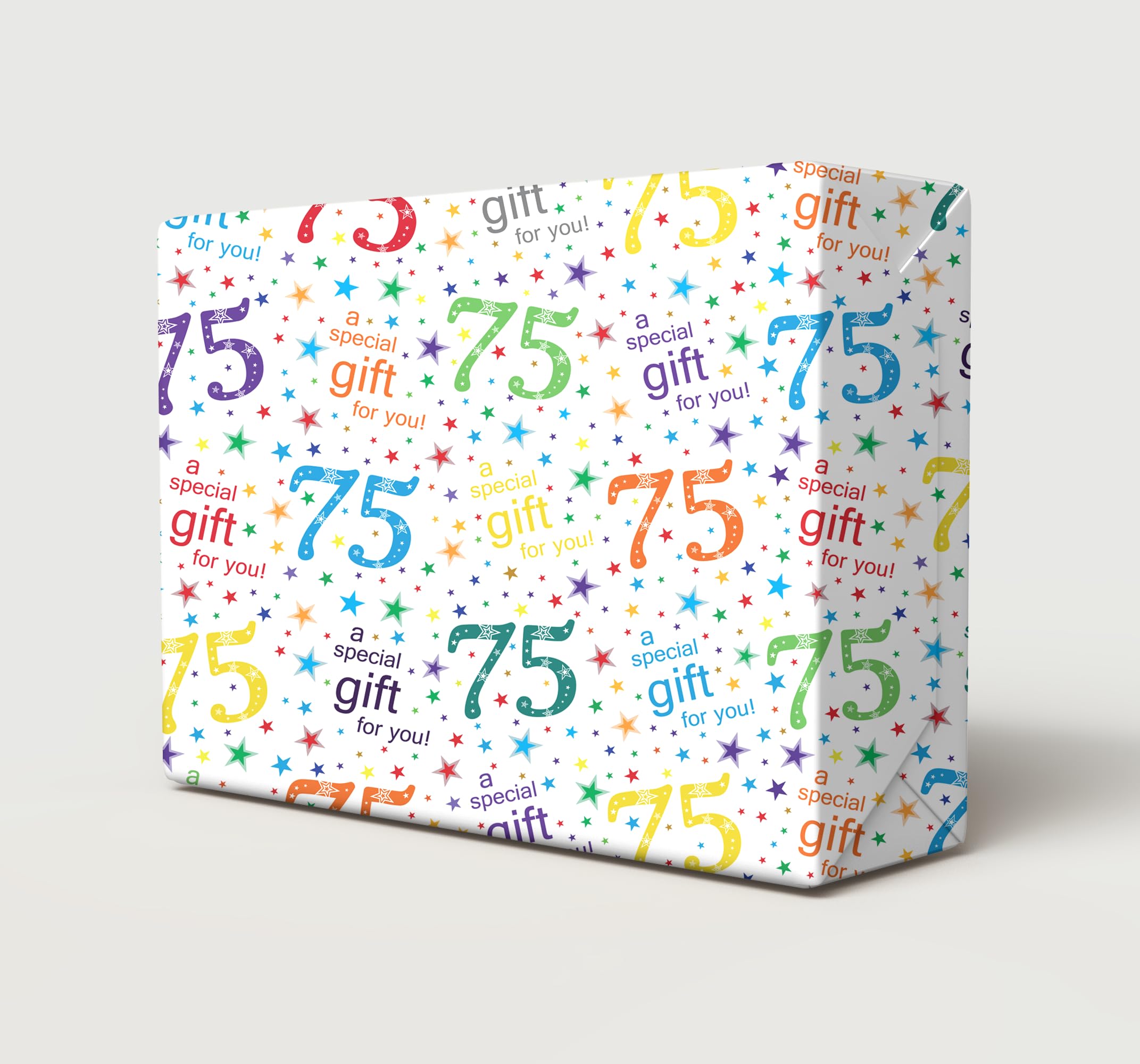 2 Sheets 2 Tags 75th Birthday White Multi Colour Wrapping Paper Age 75 Birthday Gift Wrap Paper Male/Female/Unisex White & Multi Colour (PA)
