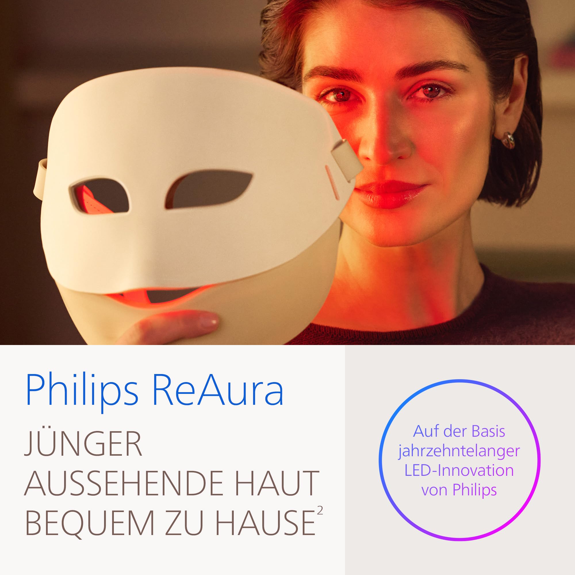 Philips ReAura LED-Gesichtsmaske – 3-in-1 für Gesicht, Augenpartie und Hals, 3 Modi, klinisch bewiesene Rot-, Blau- und Nahinfrarot-Lichttechnologie¹, flexible Passform, 10-Min.-Routine, LTM7100/00
