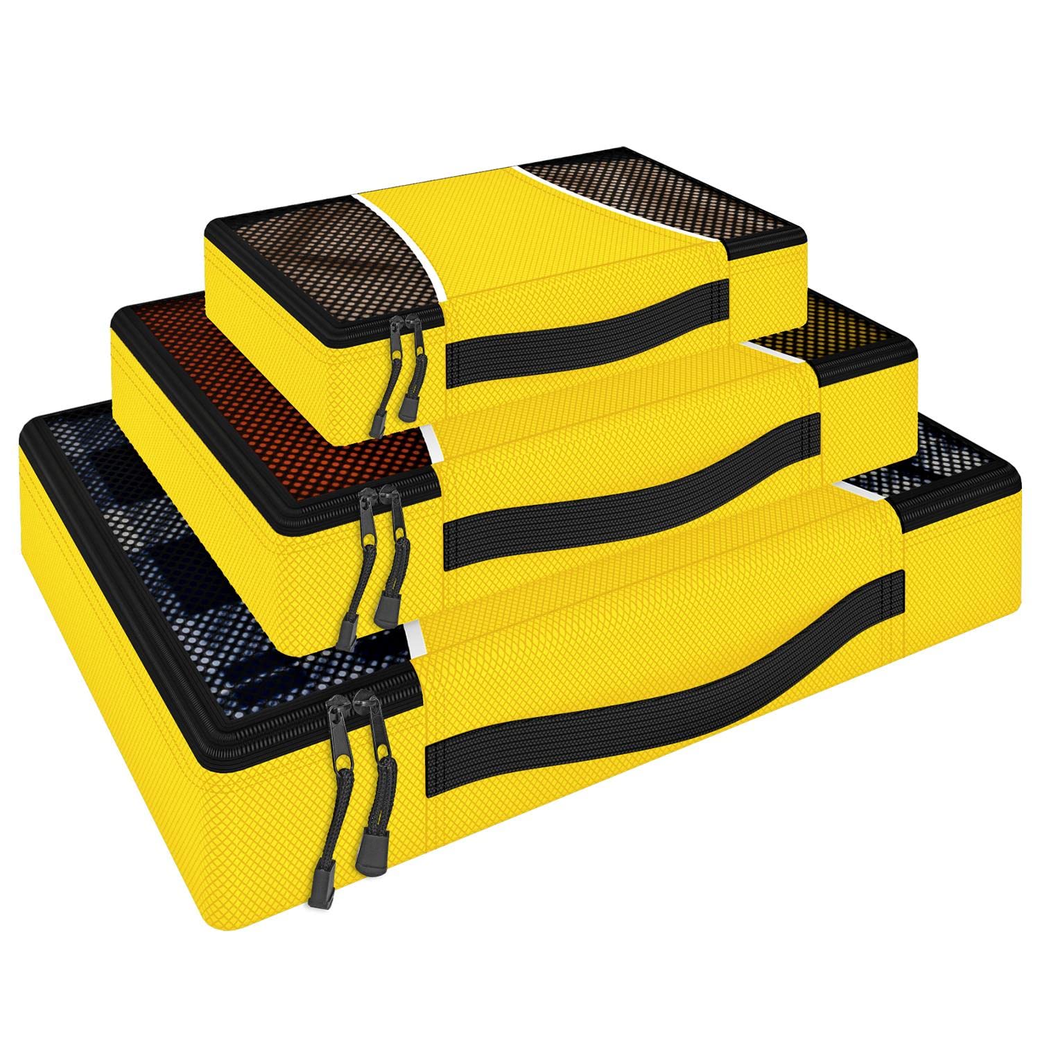 3 Piece Packing Cubes Set Suitcase Travel Luggage Organiser Essentials - Yellow