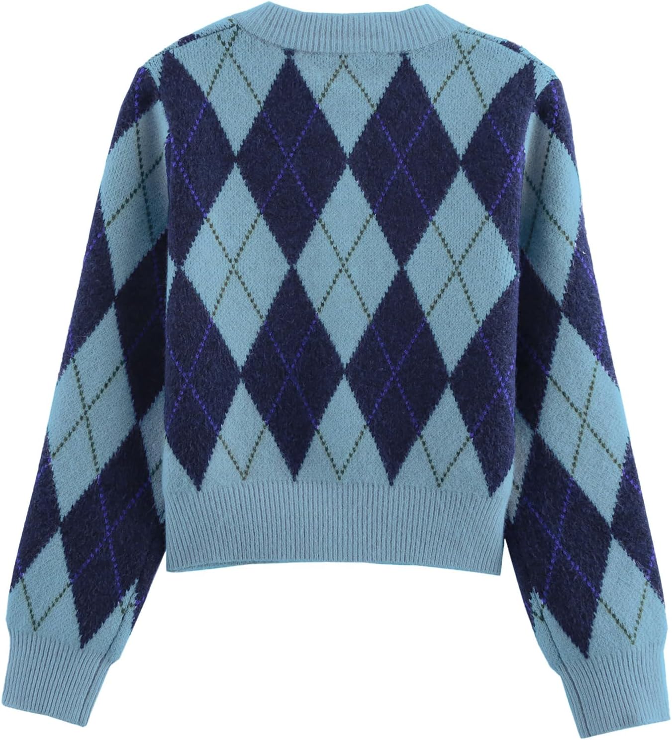 Womens Argyle Preppy Cardigan Sweater Casual Long Sleeve Button Down Color Block Knit Cardigan Spring Fall Knitwears - Image 3