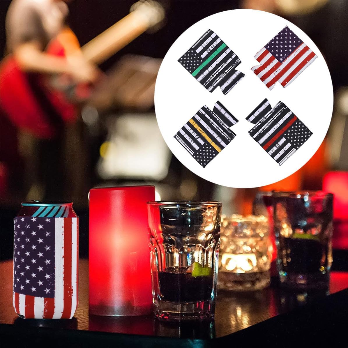 4pcs Neoprene Can Sleeve with Flag Pattern for Drinks Ml