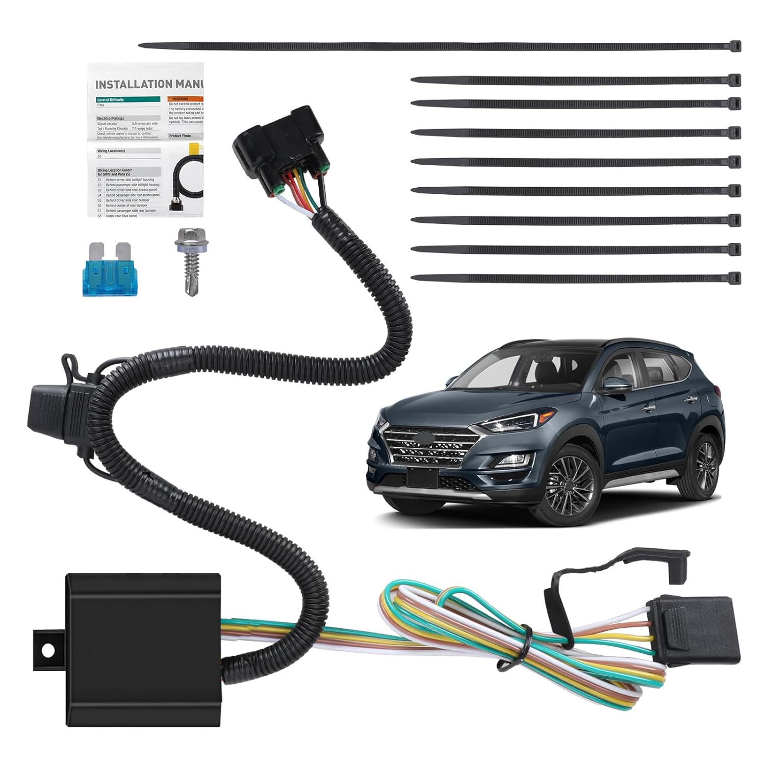 4-Pin Trailer Wiring Harness for 2022-2024 Kia Carnival All, 2020-2022 Telluride All, 2023 Sorento All; 2022-2024 Hyundai Tucson All, 2022-2024 Santa Cruz All, 2019-2023 Santa Fe, 2020-2022 Palisade