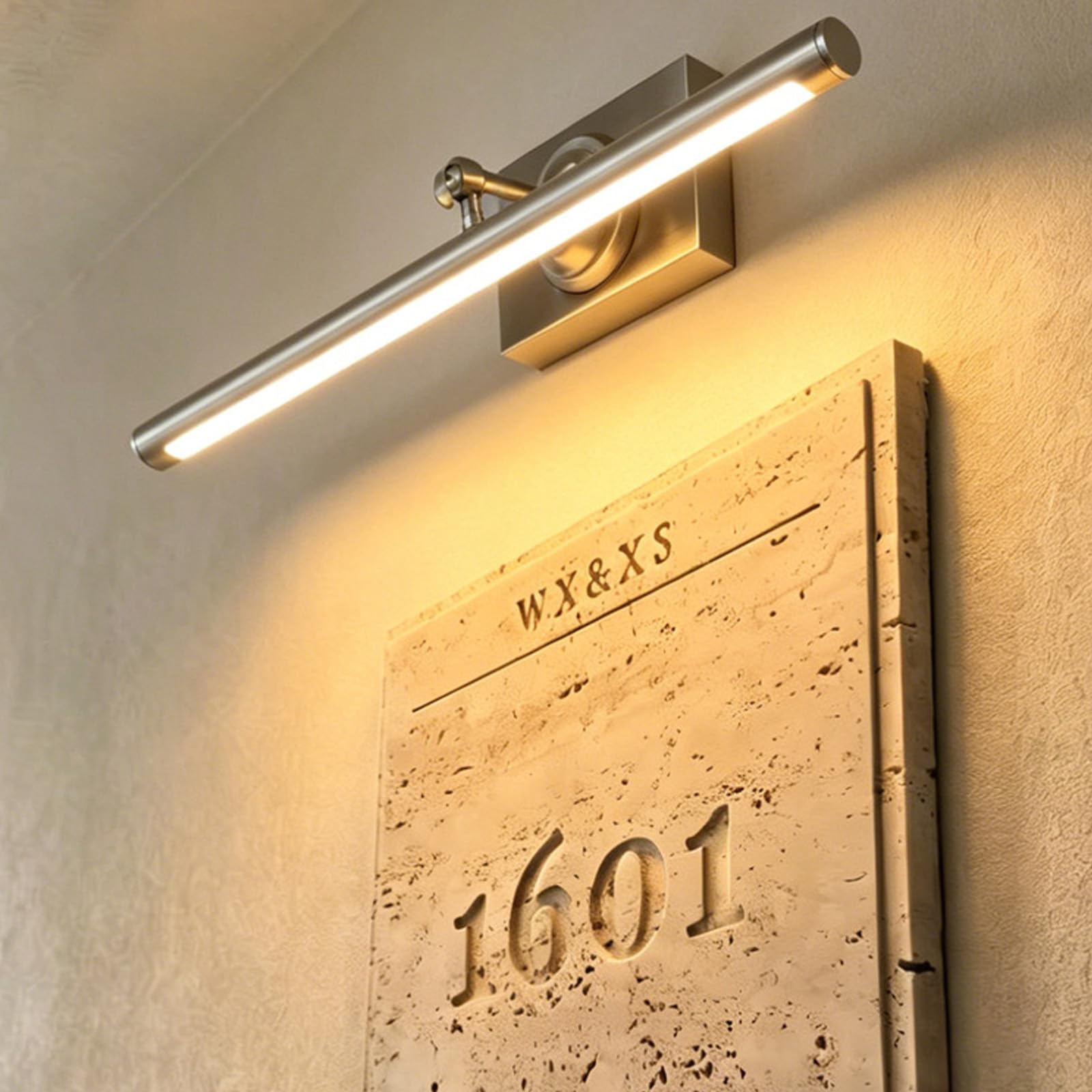 Lampa LED na lustro, lampa ścienna, nowoczesna lampa ścienna, metalowa, wodoszczelna, do łazienki, do toaletki, salonu, makijażu (srebrne, ciepłe światło, 41 cm)