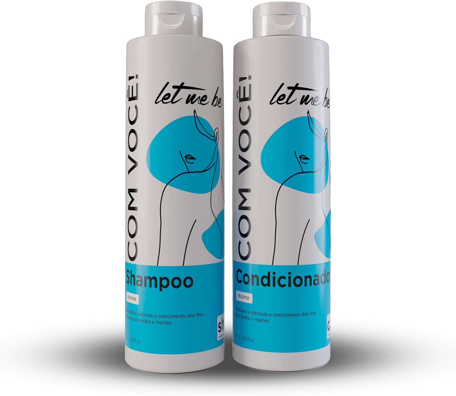 Let Me Be – Kit “Com Você” biotine en vitamine B-complex shampoo en conditioner, dagelijkse verzorging, glans en zachtheid, kroesbeheersing met diepe hydratatie (2x1L) |Wit