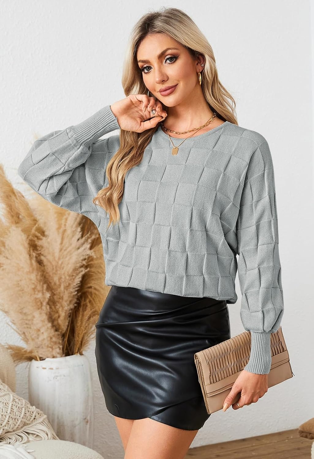 Pink Queen Women's Fall Sweaters 2025 Casual Long Batwing Sleeve Oversized Crewneck Pullover Winter Fashion Trendy Outfits - Image 5