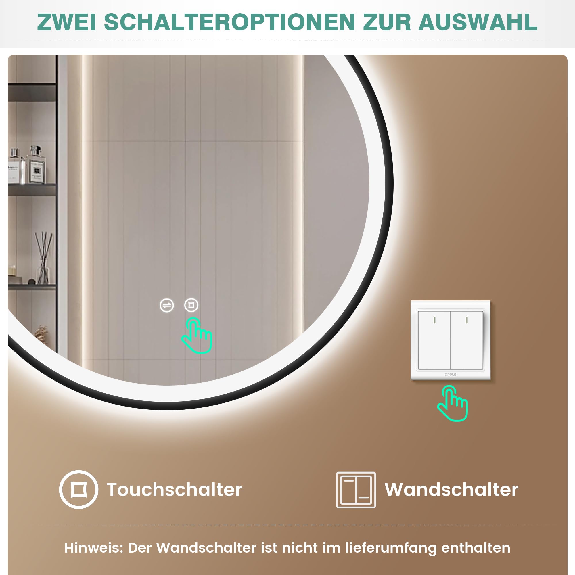 60cm Spiegel Schwarz mit Beleuchtung – Dimmbar, 3 Farben, Speicherfunktion, IP44 Wasserdicht, Schwarzer Badezimmerspiegel mit LED Licht, Aluminiumrahmen für Badezimmer