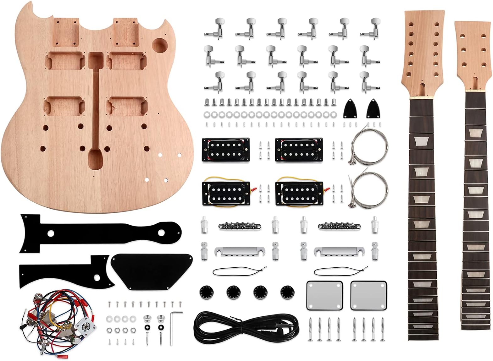 Double Neck Electric Guitar Kit Starter Kits 12 Strings Right Handed Mahogany Body Mahogany Neck Rosewood Fingerboard Chrome Building Accessories