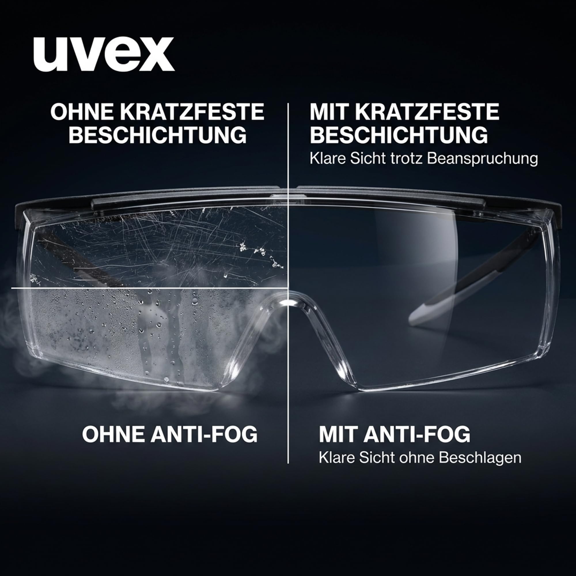 Uvex Super f STANAG 2920/4296 Lunettes de protection OTG pour porteurs de lunettes, anti-buée et anti-rayures, champ de vision clair pour les tirs et l'entraînement, avec étui et accessoires