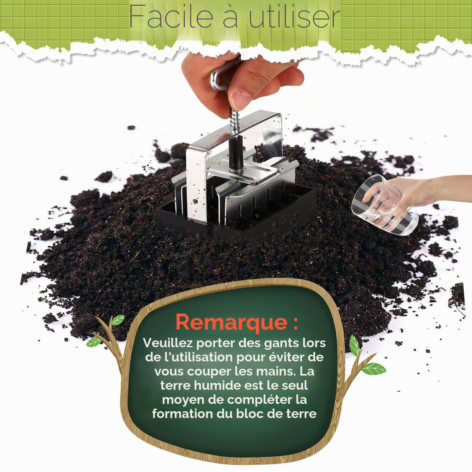 Mini Blocage du Sol à la Main avec 20 Cellules, 1,92cmx1,92cm Bloqueur de Sol Manuel de Fer avec Distributeur de Graines pour Plantes d'Intérieur et d'Extérieur