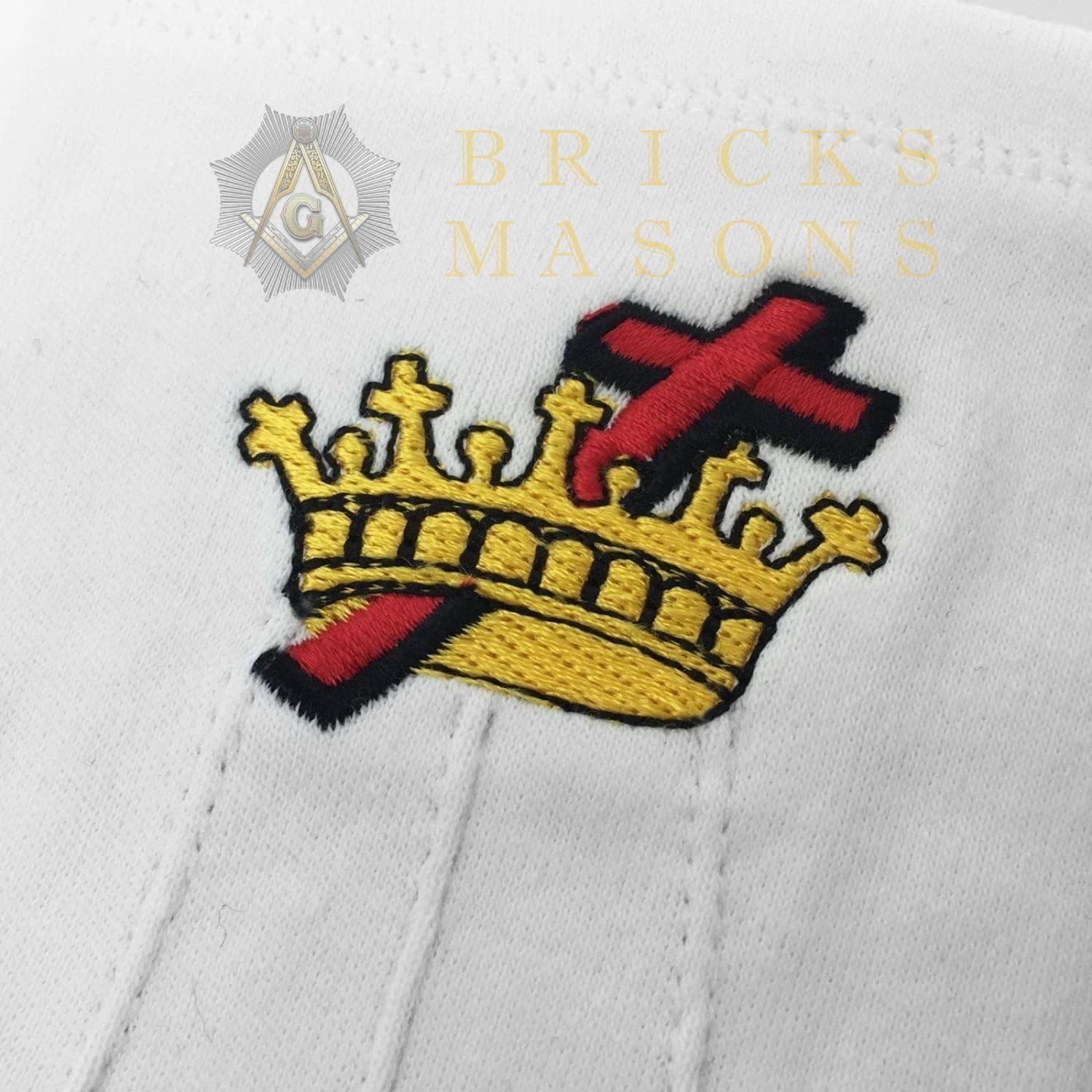 Bricks Masons Masonic Knight Templar Kt 100% Cotton Machine Embroidery White Glove