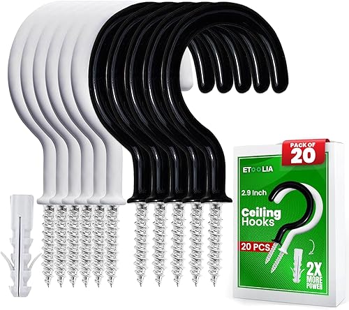 Miniatura 15 de Ganchos de techo para plantas colgantes, 20 piezas de 2.9 pulgadas con revestimiento de vinilo resistente para plantas y tazas de cocina, ganchos