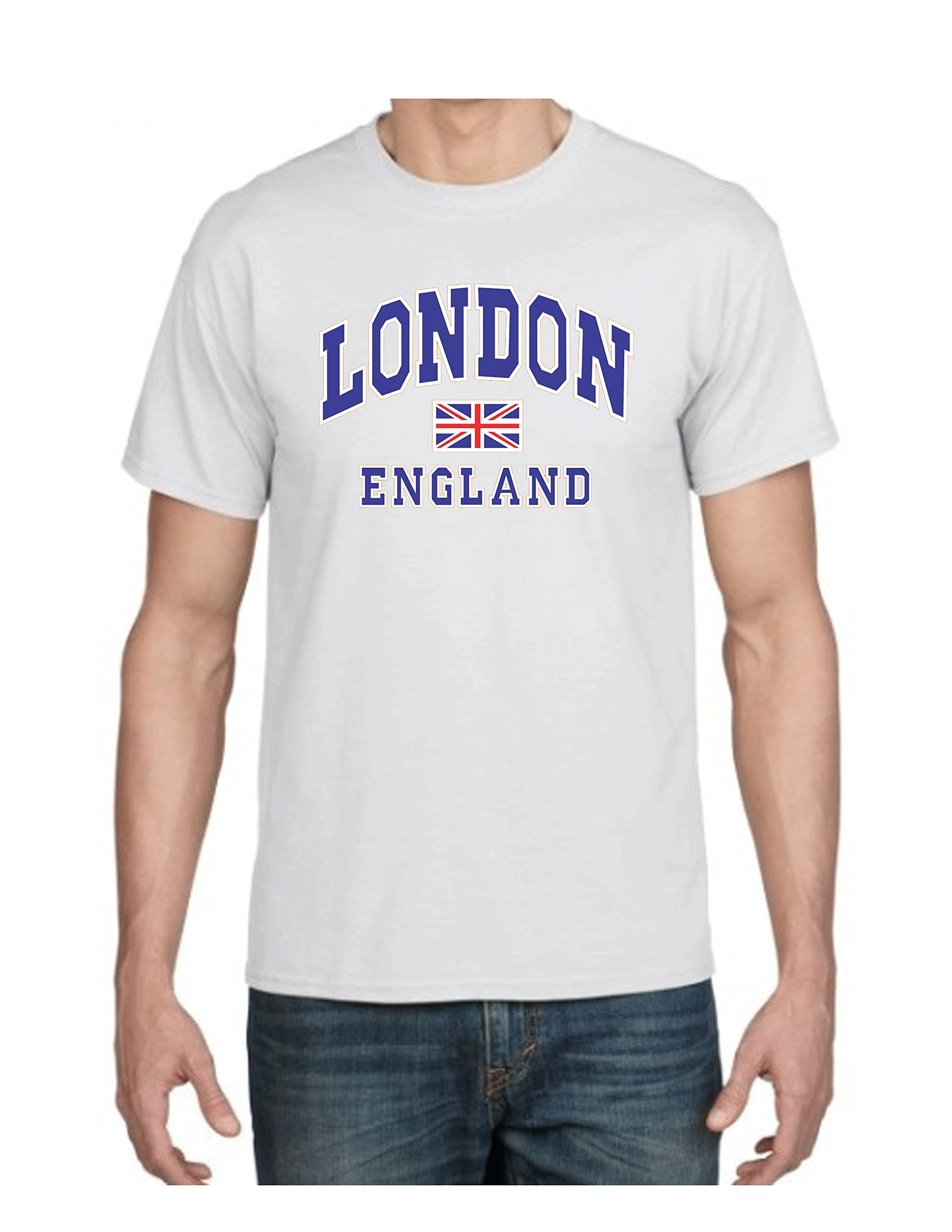 Moonbow London England with Union Jack Flag Souvenir Quality Printed T-Shirt White