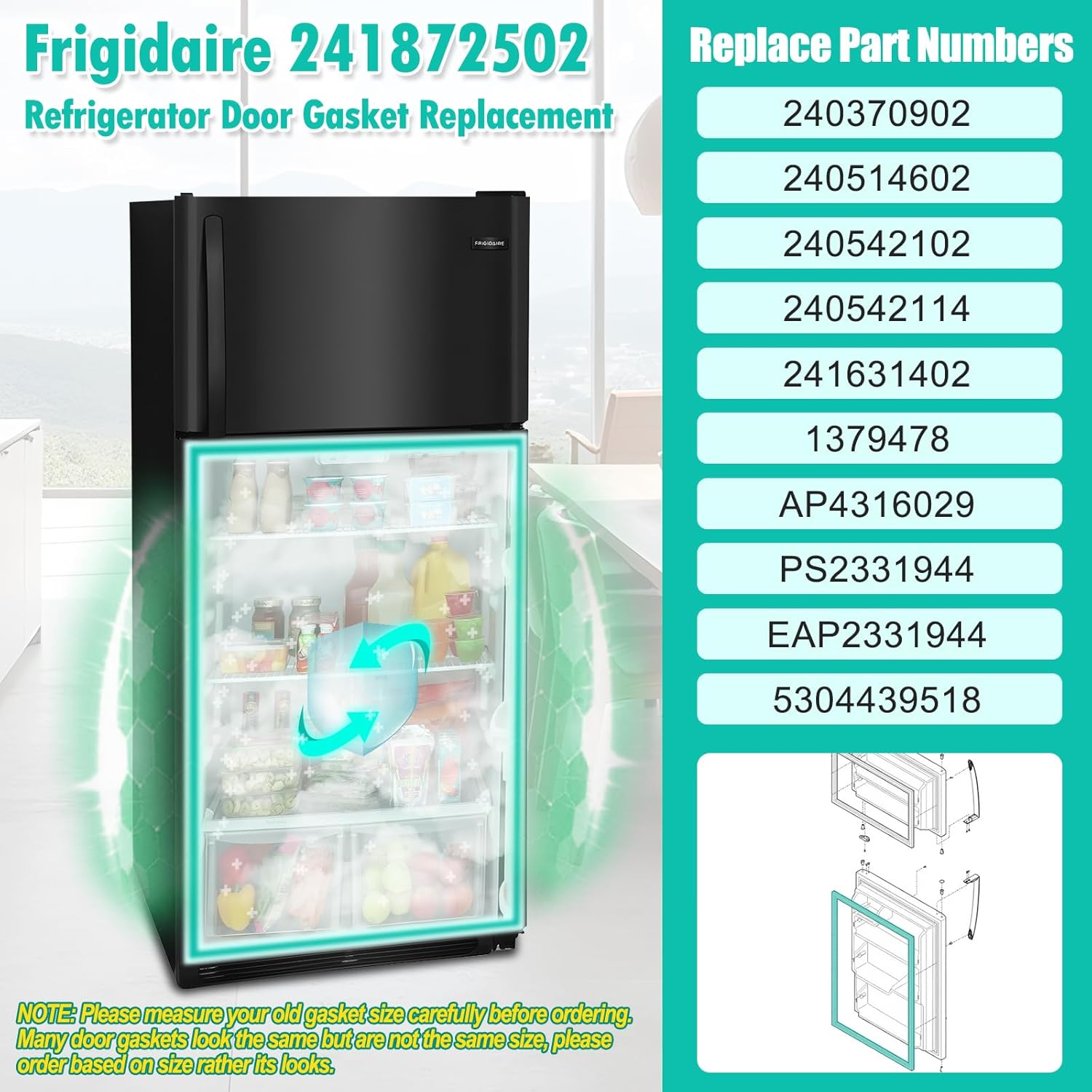 Upgraded 241872502 Refrigerator Door Gasket Compatible with Frigidaire,Cro-sley Refrigerator, Black 36" x 27.16"Kenmore Fridge Door Seal replace 240370902, 240514602, 1379478, AP4316029