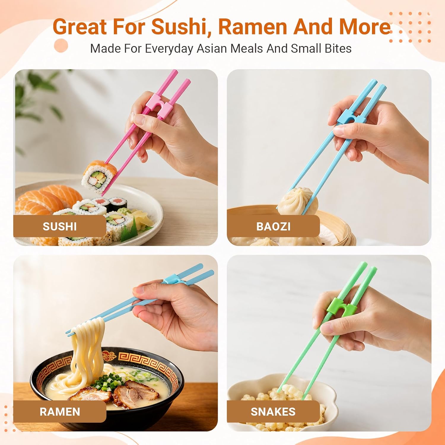 8 Pairs Training Chopsticks for Beginners, Fiberglass Japanese Chopstick