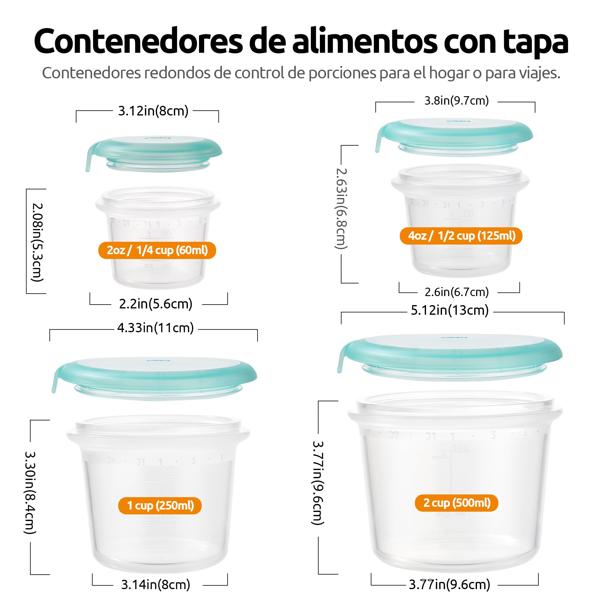 U-Taste Recipientes de Silicona, Alimentos, 60/125/250/500ml