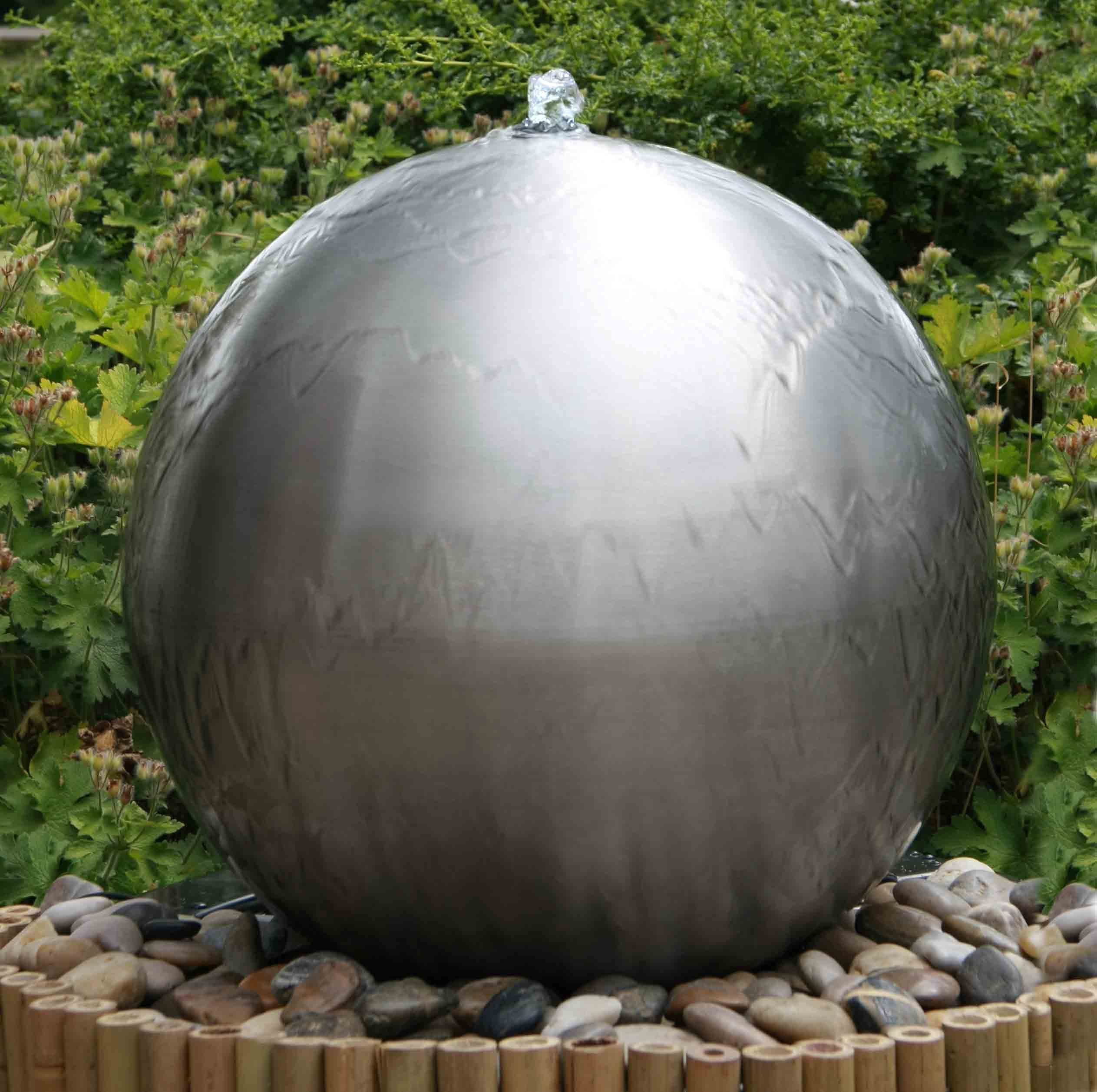 Primrose 45cm Silver Brushed Sphere Stainless Steel Water Feature with LED Lights and Reservoir Included