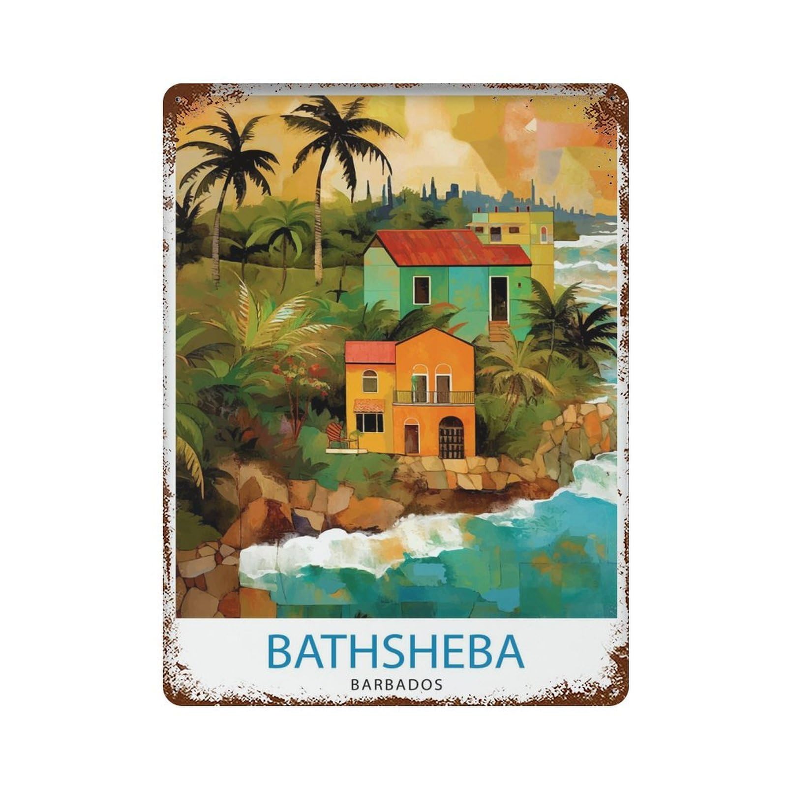 xiaoxiaoshen Bathsheba Barbados Travel Illustra Wall Decor Art Metal Tin Poster Modern Home Decor Art Home Bar Shop Decorations Vintage Sign 40x30cm