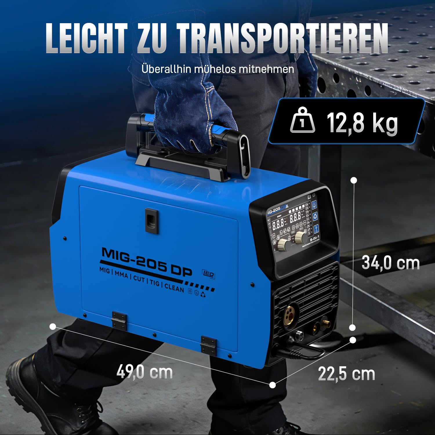 ANDELI MIG-205DP 8-in-1 Multiprozess-Schweißgerät 230V – 205A Puls-MIG/Gas-MIG/WIG HF/Plasmaschneider/Fülldraht/Cold/Clean/E-Hand, IGBT, für Alu/Stahl/Edelstahl, Neuestes Modell 2026