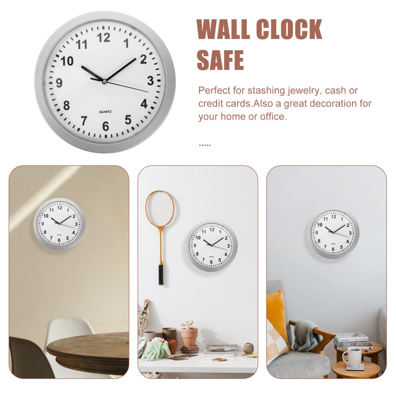Wanduhr mit Verstecktem Safe, Schmuck Sicherheitsuhr Silber