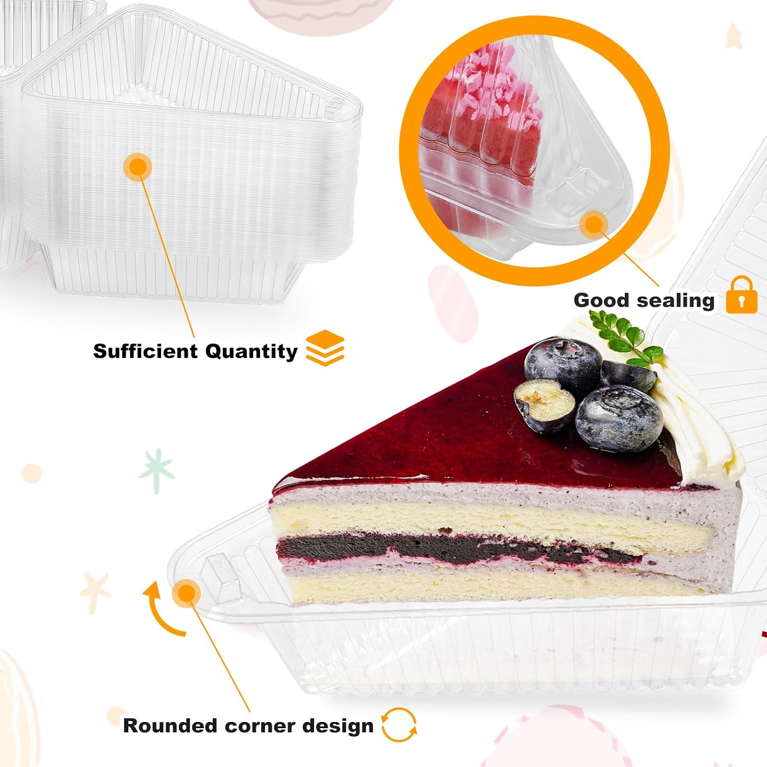 50 Pcs Cake Slice Containers, Clear Plastic Hinged Lid Pie Slice Container 4 Inch, Individual Cheesecake Box for Bakery Cafe Home Take Out Packaging